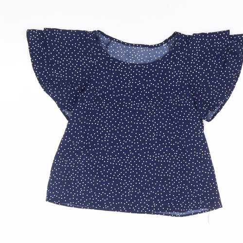 SheIn Womens Blue Polka Dot Polyester Basic T-Shirt Size L Round Neck - Angel Sleeve