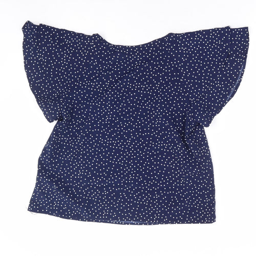 SheIn Womens Blue Polka Dot Polyester Basic T-Shirt Size L Round Neck - Angel Sleeve