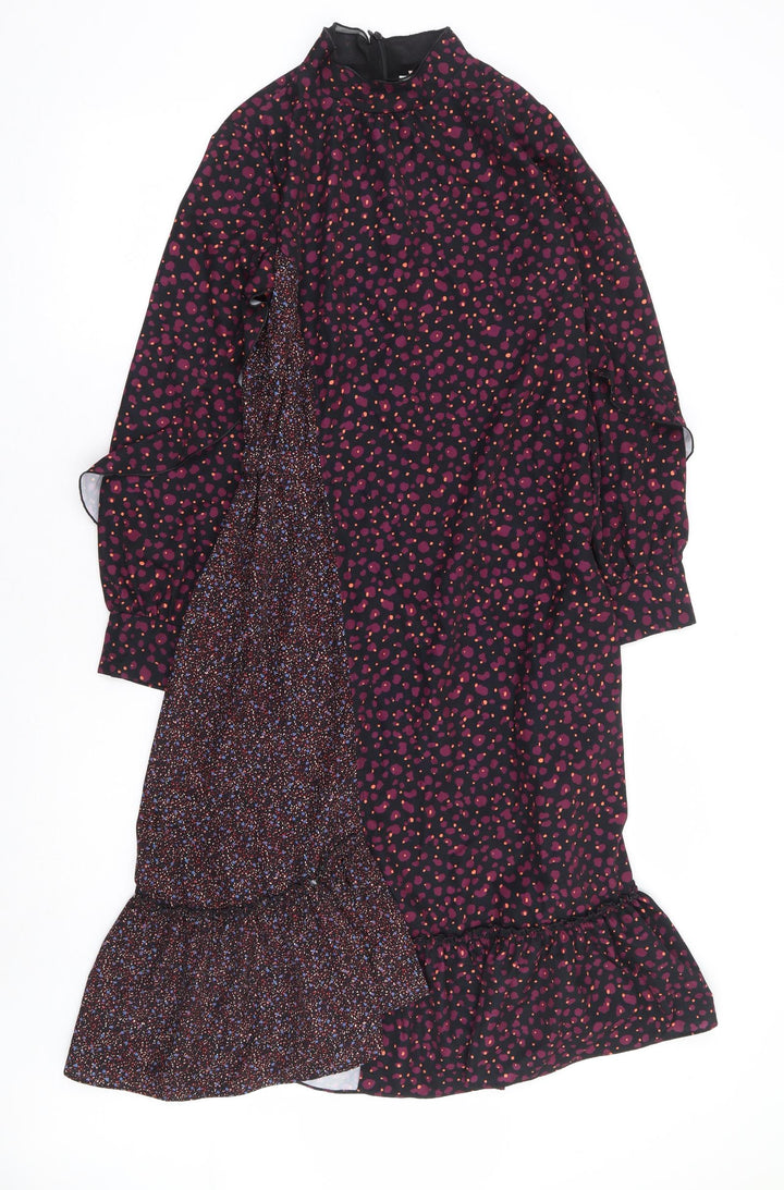 Juicy Judy Womens Purple Animal Print Polyester A-Line Size 4 Mock Neck Zip - Print Clash