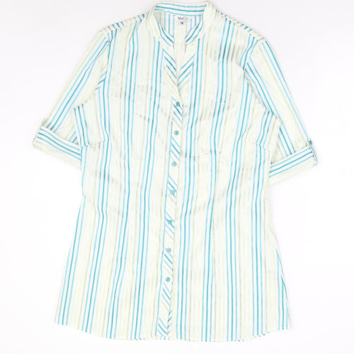 M&Co Womens Blue Striped Polyester Basic Button-Up Size 14 V-Neck