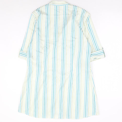 M&Co Womens Blue Striped Polyester Basic Button-Up Size 14 V-Neck