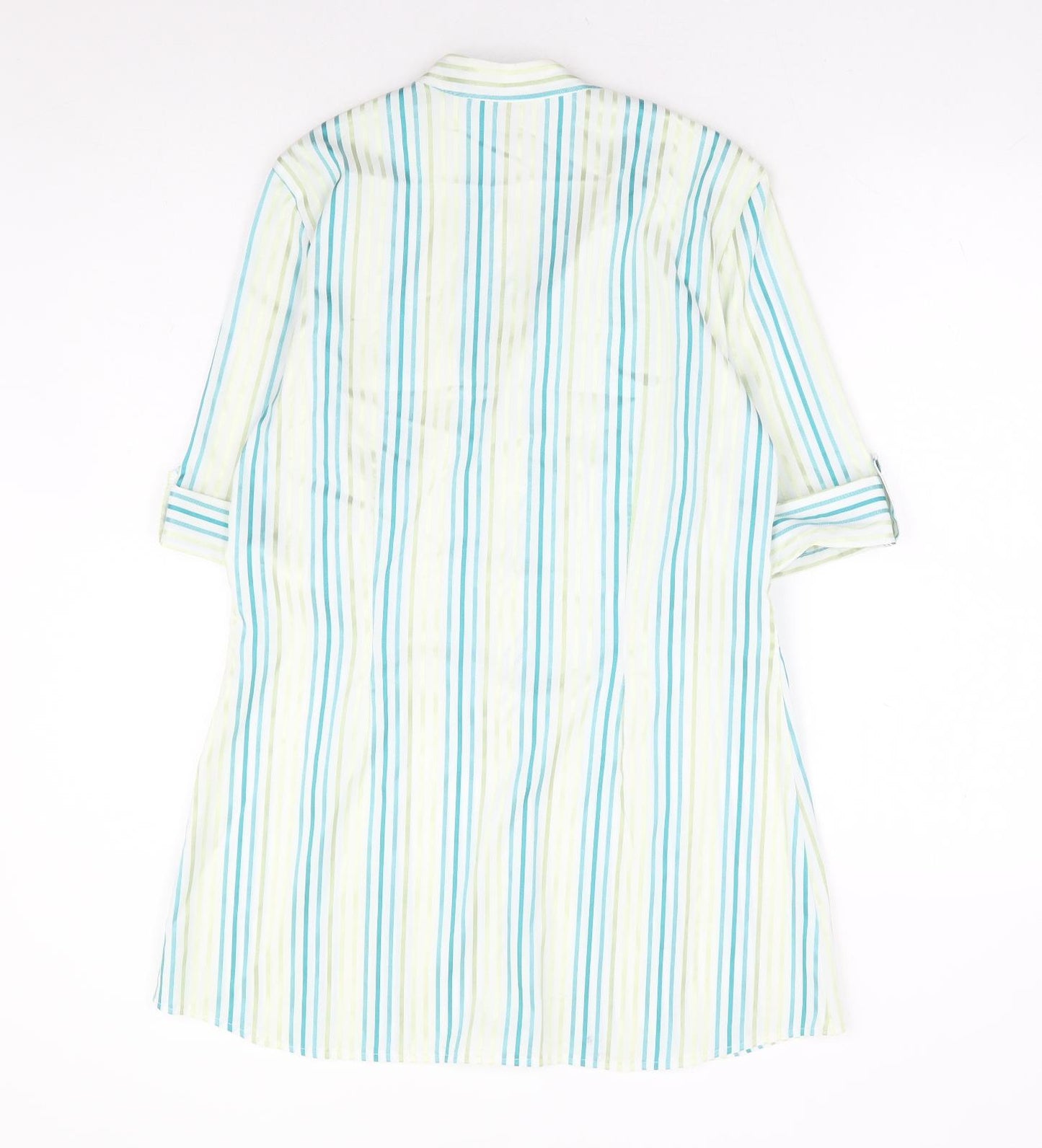 M&Co Womens Blue Striped Polyester Basic Button-Up Size 14 V-Neck