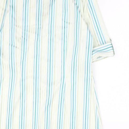M&Co Womens Blue Striped Polyester Basic Button-Up Size 14 V-Neck