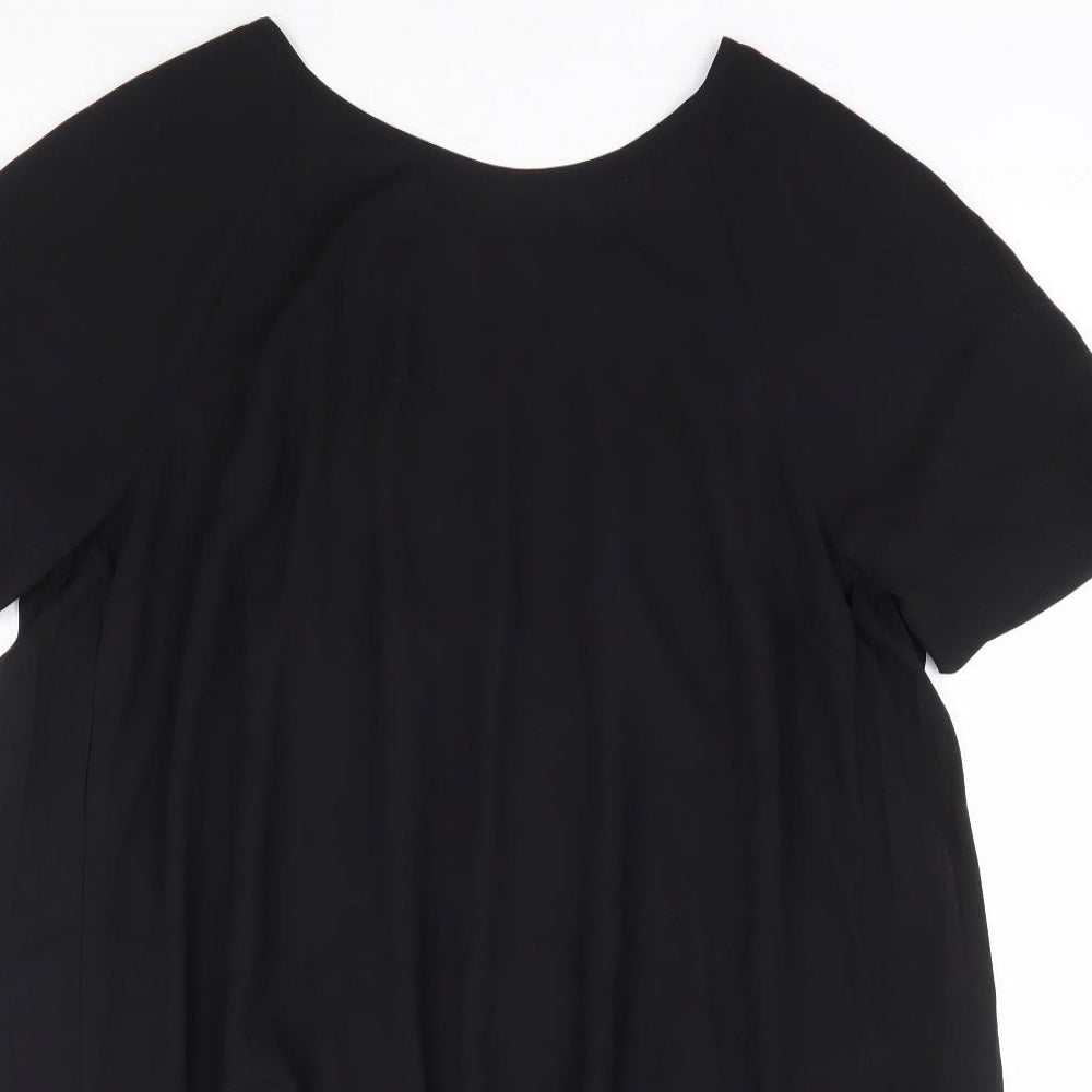 Papaya Womens Black Polyester Basic Blouse Size 12 Round Neck