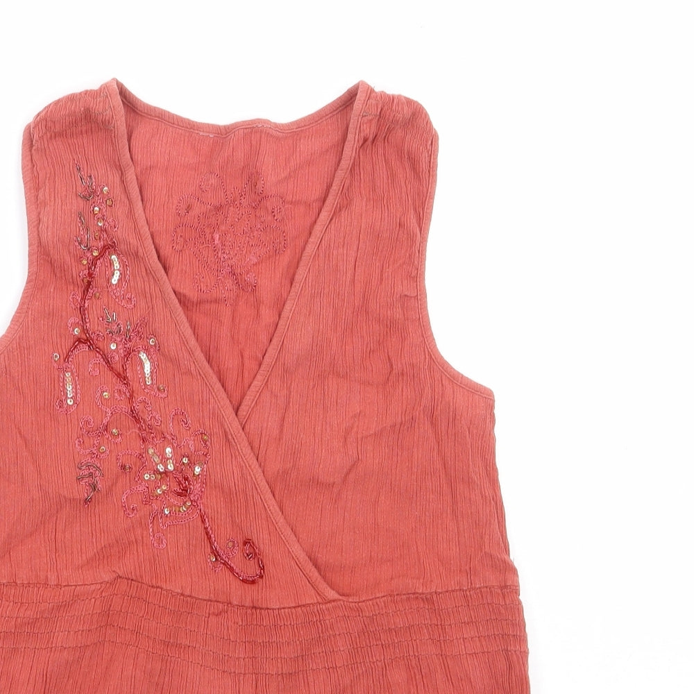New Look Womens Red 100% Cotton Basic Tank Size 12 V-Neck