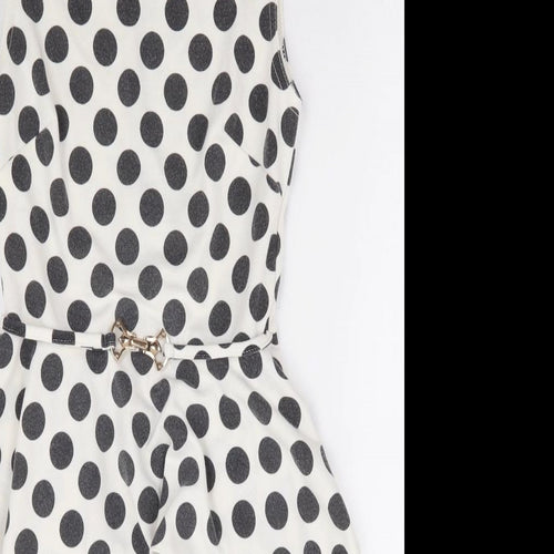 Primark Womens White Polka Dot Polyester Pencil Dress Size 8 Round Neck Zip