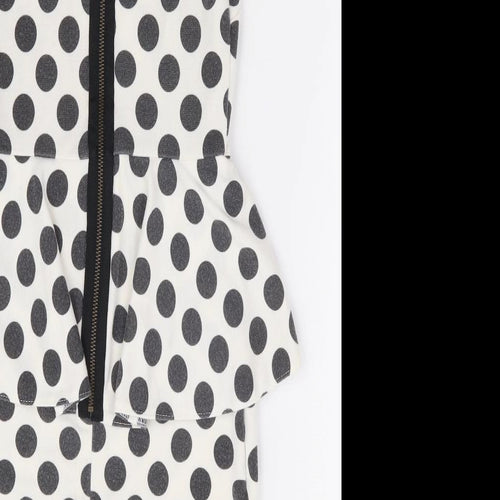 Primark Womens White Polka Dot Polyester Pencil Dress Size 8 Round Neck Zip