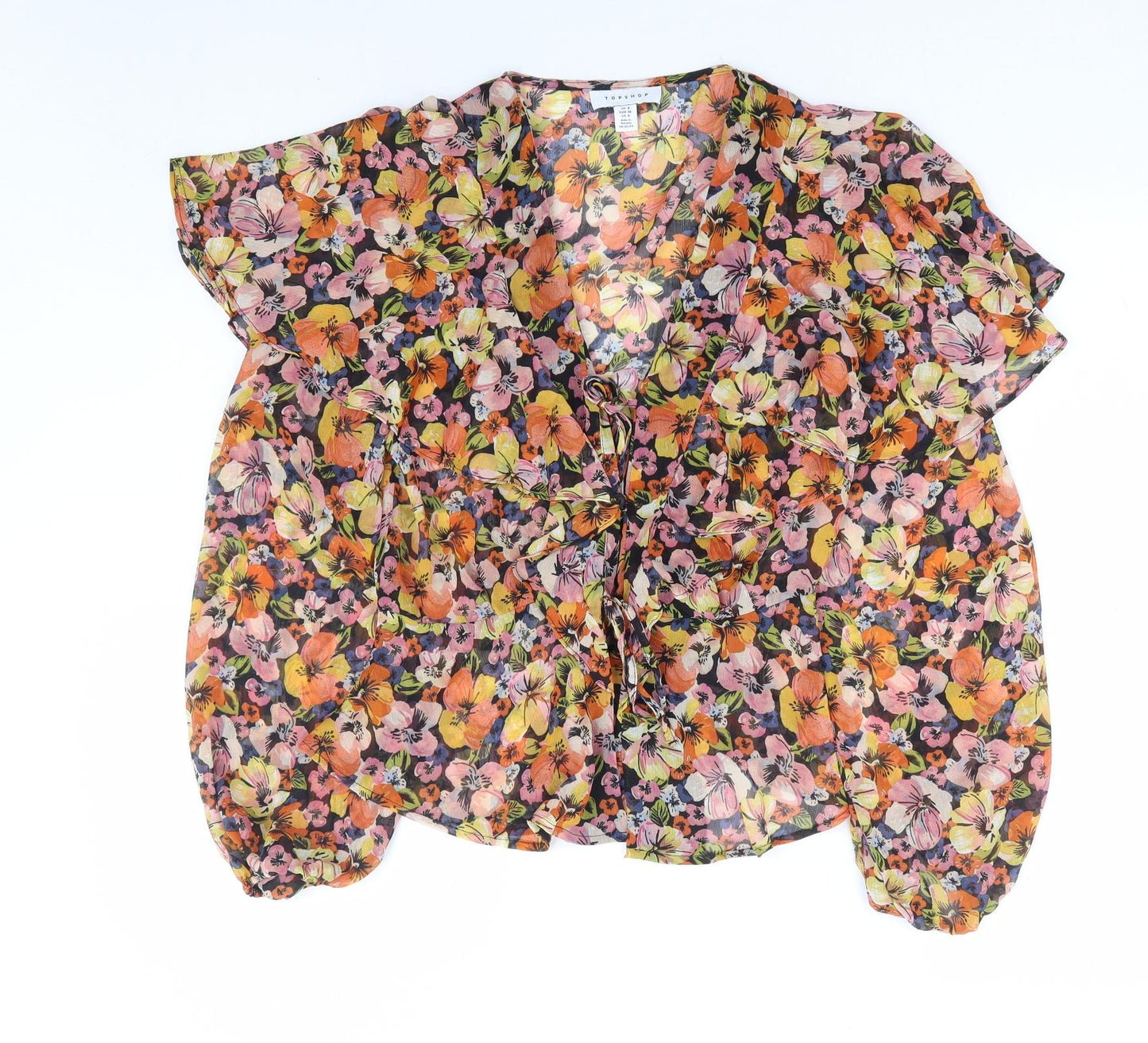 Topshop Womens Multicoloured Floral Polyester Basic Blouse Size 8 V-Neck