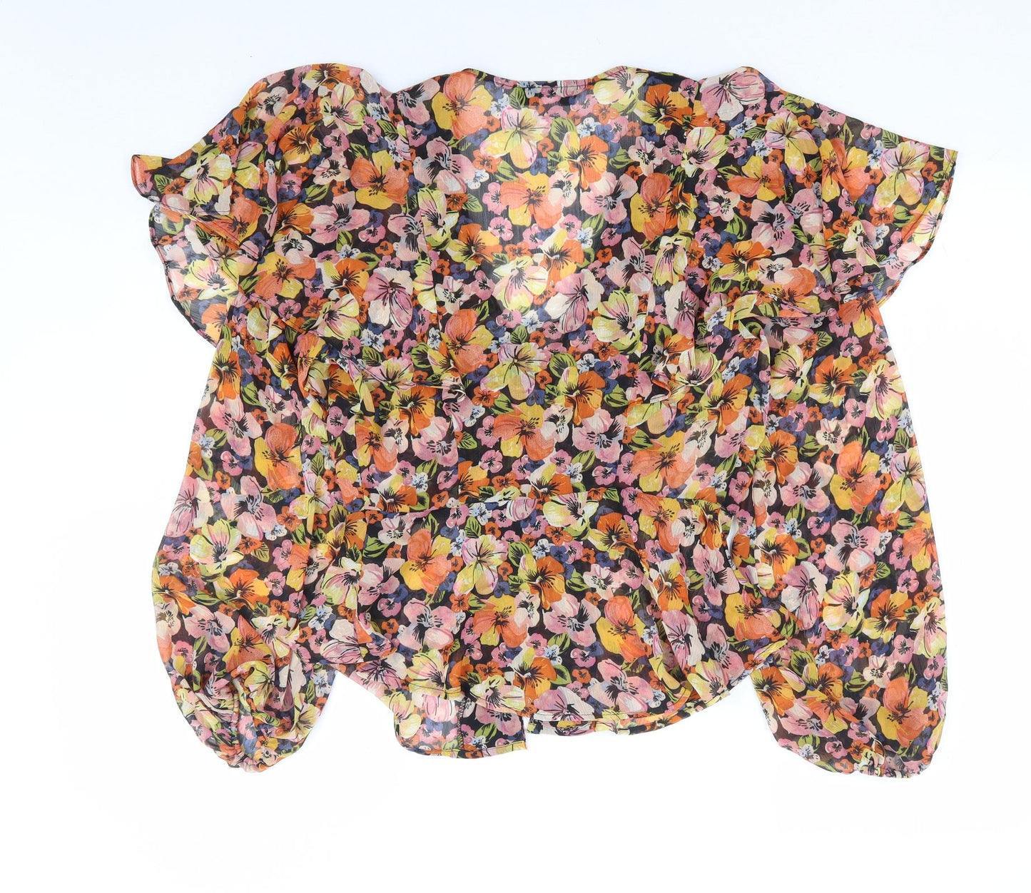 Topshop Womens Multicoloured Floral Polyester Basic Blouse Size 8 V-Neck