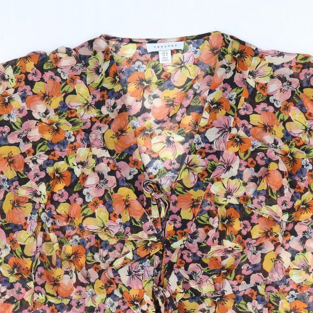Topshop Womens Multicoloured Floral Polyester Basic Blouse Size 8 V-Neck