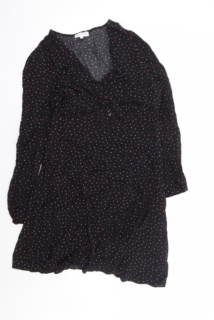Warehouse Womens Black Geometric Rayon A-Line Size 12 V-Neck Zip - Love Heart Print