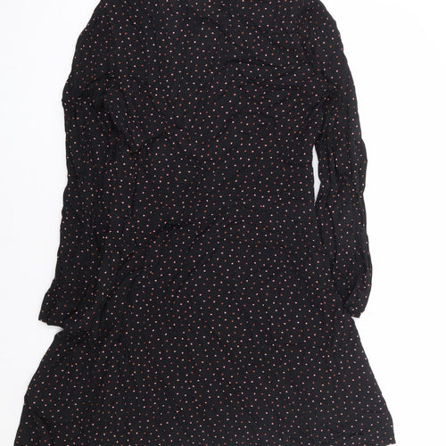 Warehouse Womens Black Geometric Rayon A-Line Size 12 V-Neck Zip - Love Heart Print