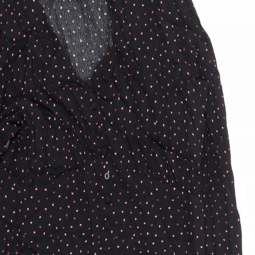 Warehouse Womens Black Geometric Rayon A-Line Size 12 V-Neck Zip - Love Heart Print