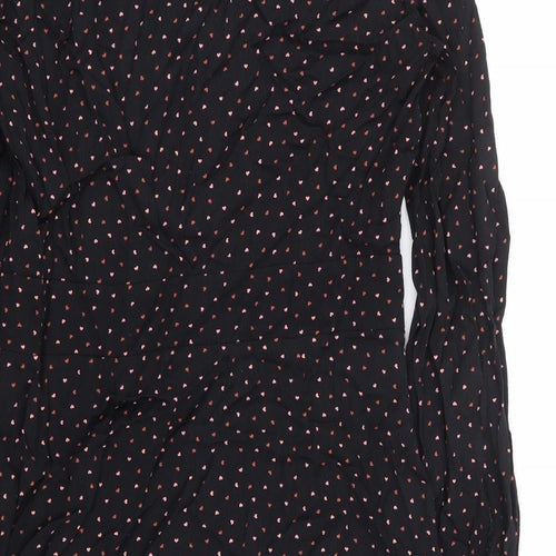 Warehouse Womens Black Geometric Rayon A-Line Size 12 V-Neck Zip - Love Heart Print