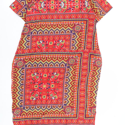 Preworn Womens Red Geometric Polyester A-Line Size S Round Neck Pullover