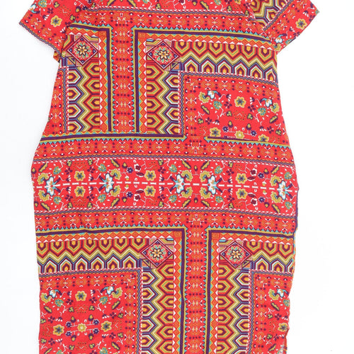Preworn Womens Red Geometric Polyester A-Line Size S Round Neck Pullover