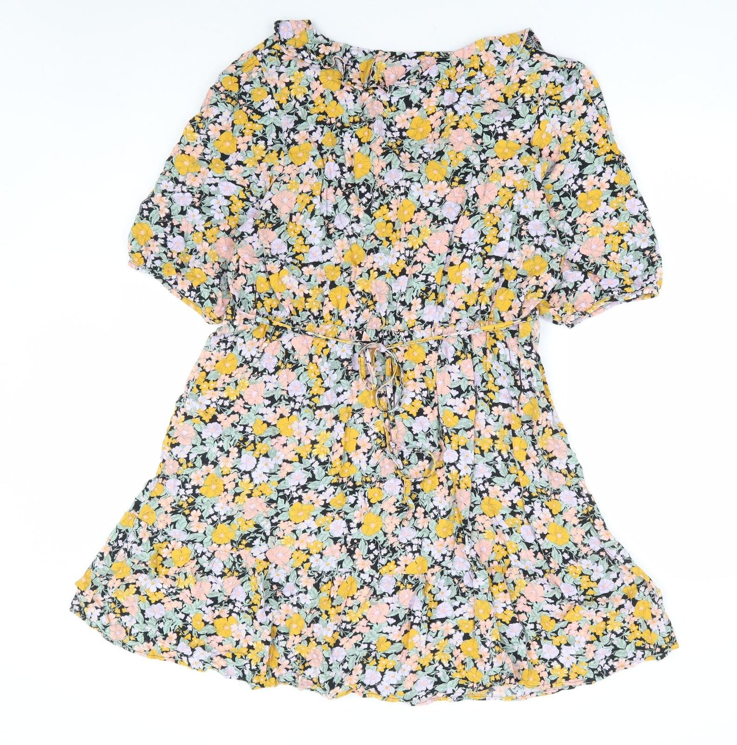 New Look Womens Multicoloured Floral Viscose Fit & Flare Size 16 V-Neck Tie