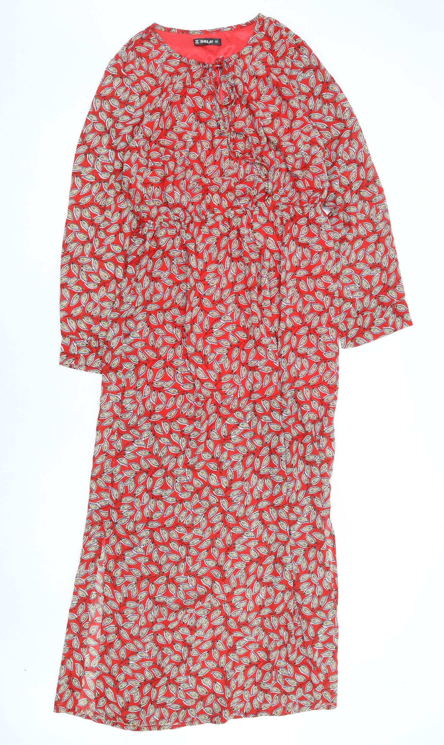 Sheilay Womens Red Floral Polyester Fit & Flare Size S Round Neck Tie
