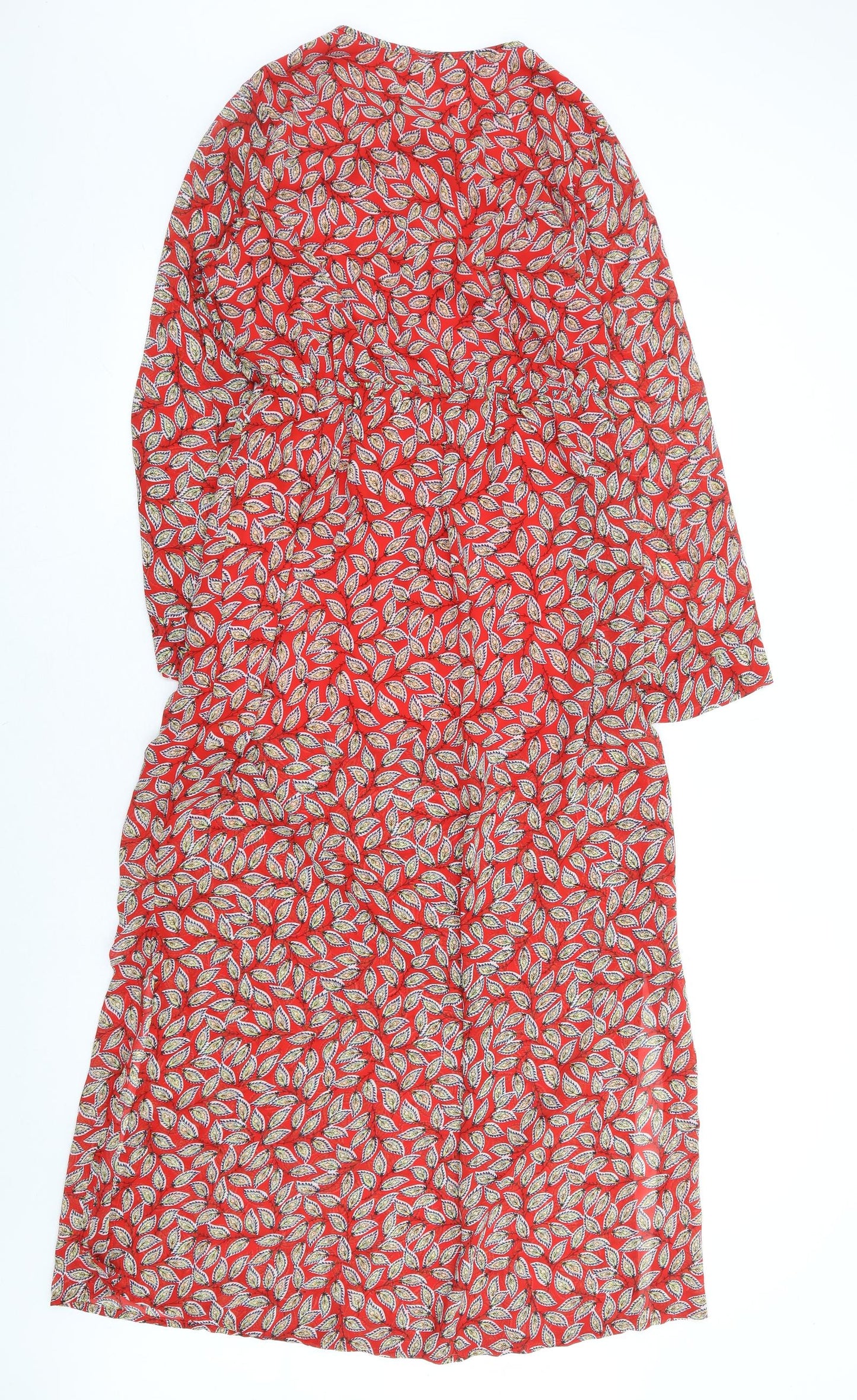 Sheilay Womens Red Floral Polyester Fit & Flare Size S Round Neck Tie