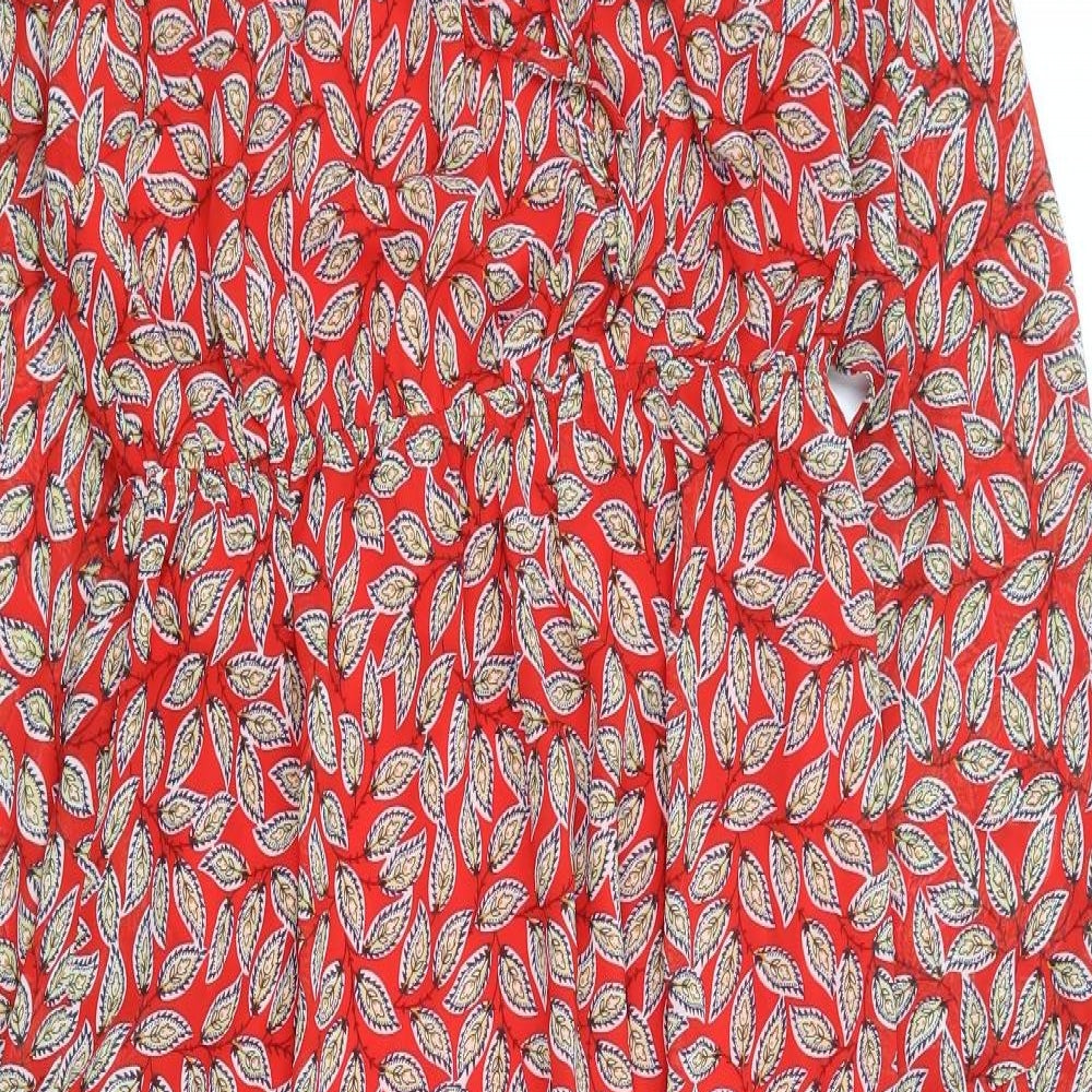 Sheilay Womens Red Floral Polyester Fit & Flare Size S Round Neck Tie