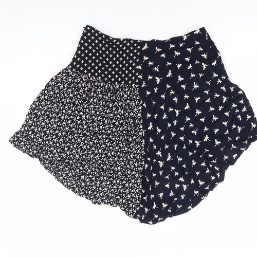 Louche Womens Blue Geometric Viscose Flare Skirt Size 10 Zip - Dragonfly Print Hi Lo