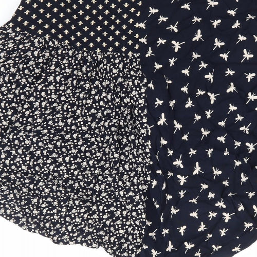 Louche Womens Blue Geometric Viscose Flare Skirt Size 10 Zip - Dragonfly Print Hi Lo