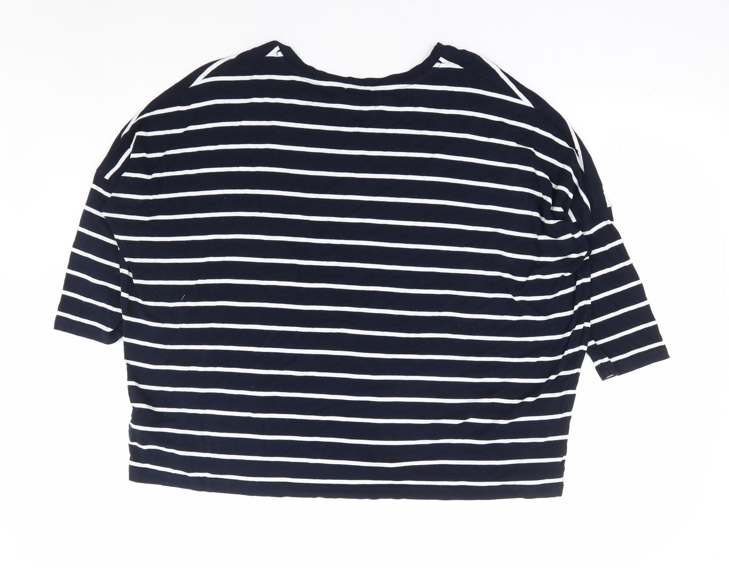 Hobbs Womens Blue Striped Viscose Basic Blouse Size L Round Neck - Drop Shoulder Batwing