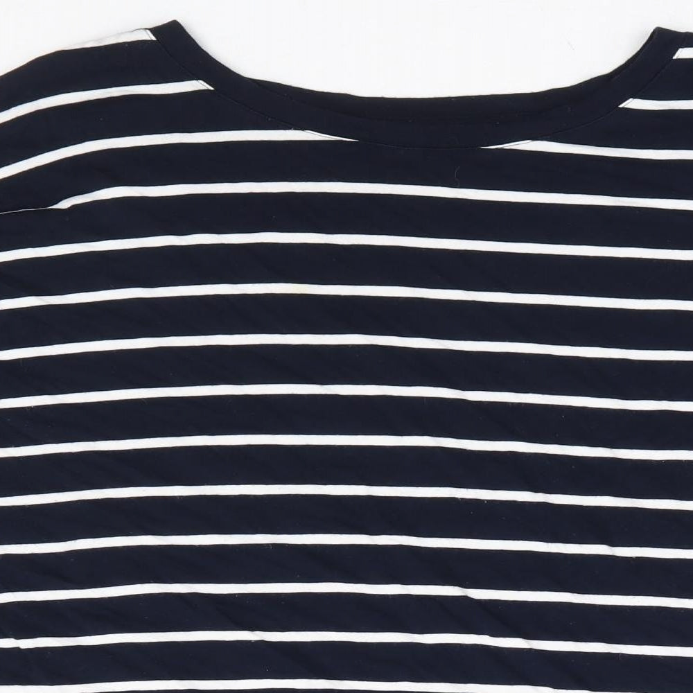 Hobbs Womens Blue Striped Viscose Basic Blouse Size L Round Neck - Drop Shoulder Batwing