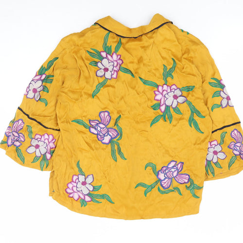Seen Worn Kept Womens Yellow Floral Viscose Basic Button-Up Size 10 Collared