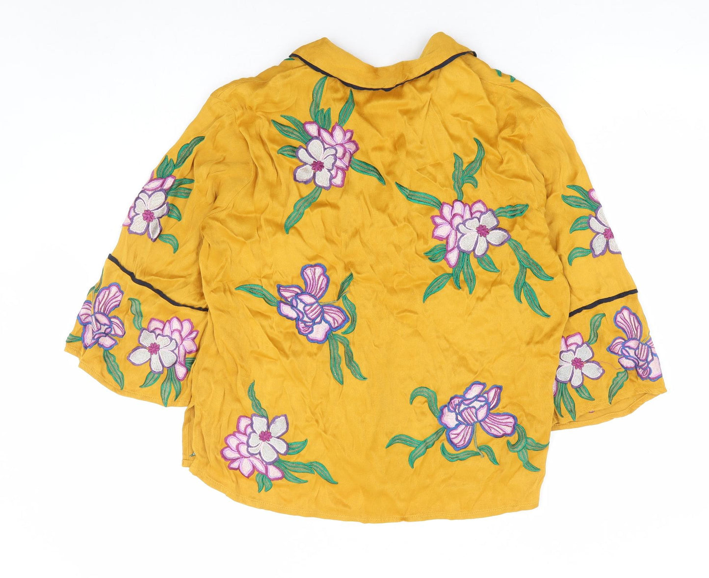 Seen Worn Kept Womens Yellow Floral Viscose Basic Button-Up Size 10 Collared