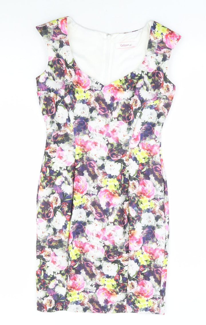 Coleen Womens Multicoloured Floral Polyester Pencil Dress Size 12 Sweetheart Zip