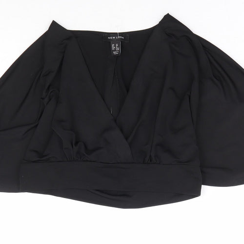 New Look Womens Black Polyester Cropped Blouse Size 12 V-Neck