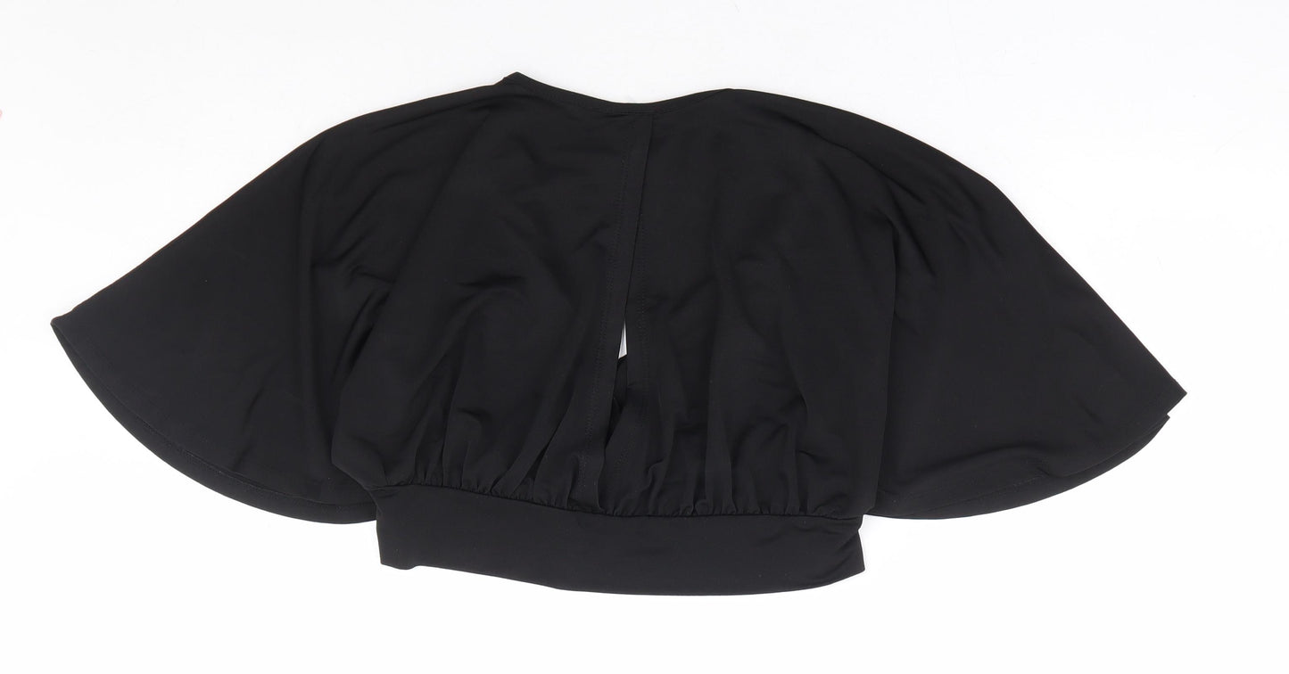 New Look Womens Black Polyester Cropped Blouse Size 12 V-Neck