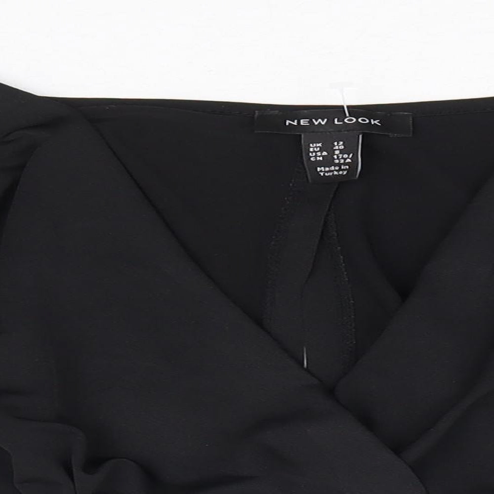 New Look Womens Black Polyester Cropped Blouse Size 12 V-Neck