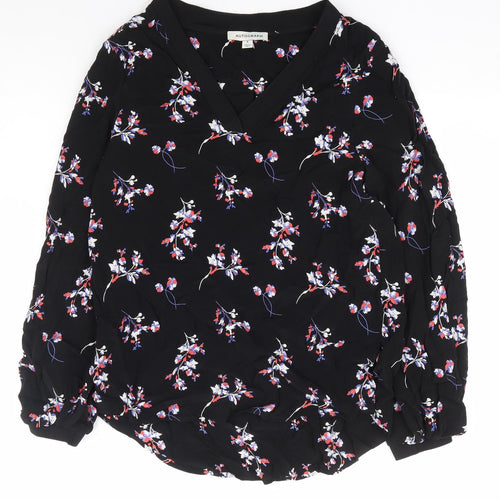 Autograph Womens Black Floral Viscose Basic Blouse Size 8 V-Neck