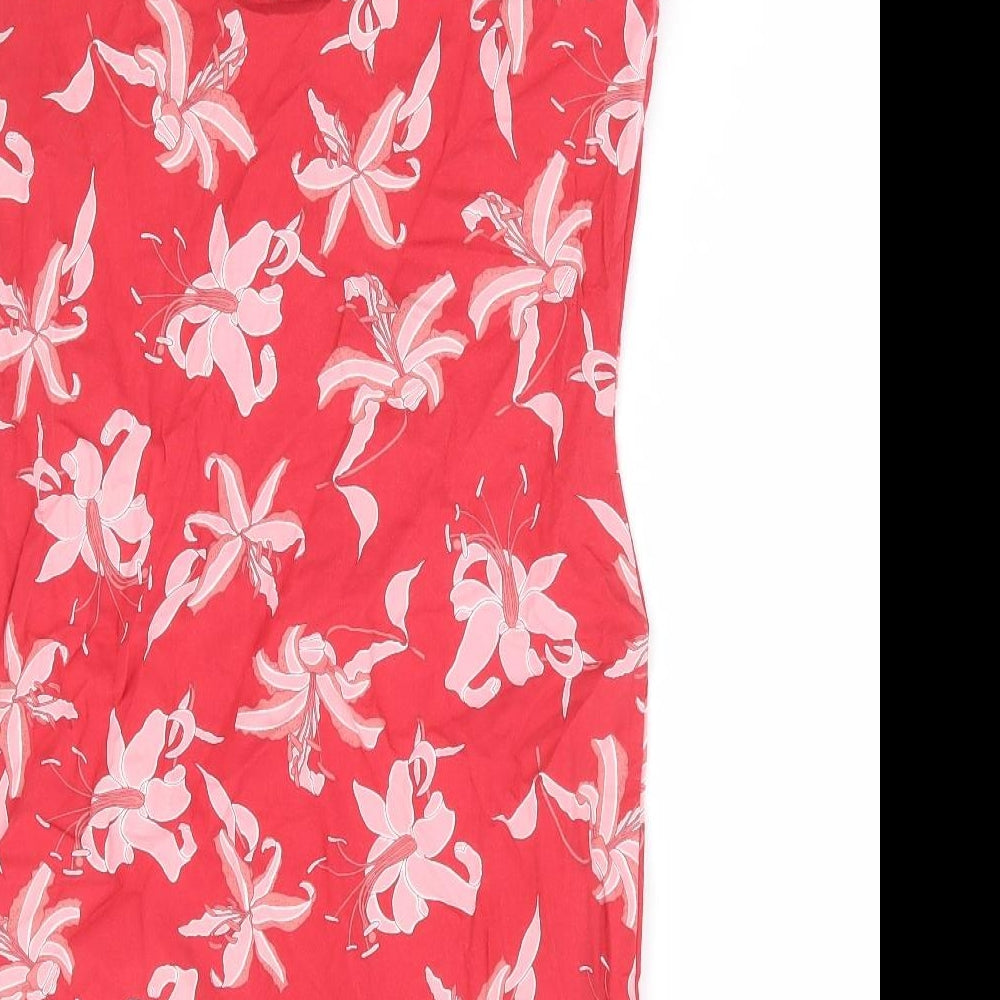 Miss Selfridge Womens Red Floral Cotton Bodycon Size 14 V-Neck Pullover