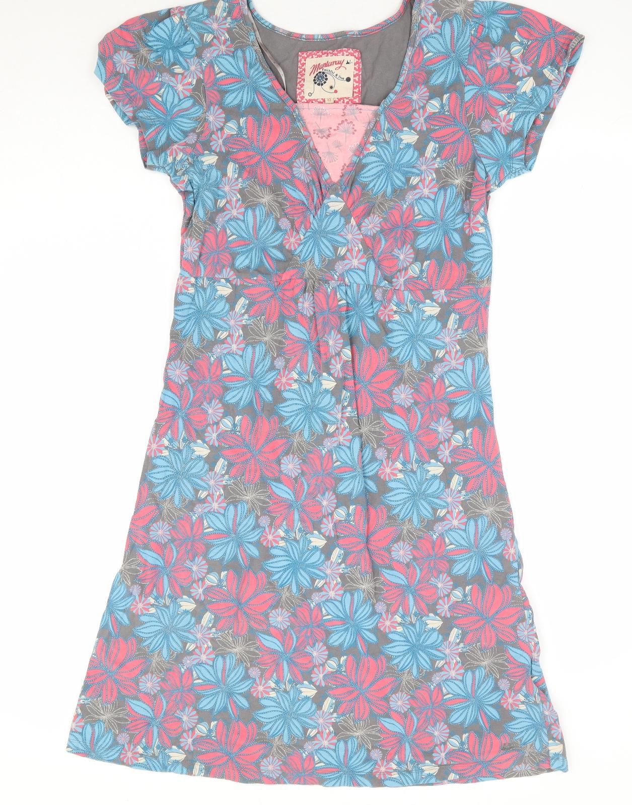 Mantaray Womens Multicoloured Floral Cotton A-Line Size 12 V-Neck Pullover