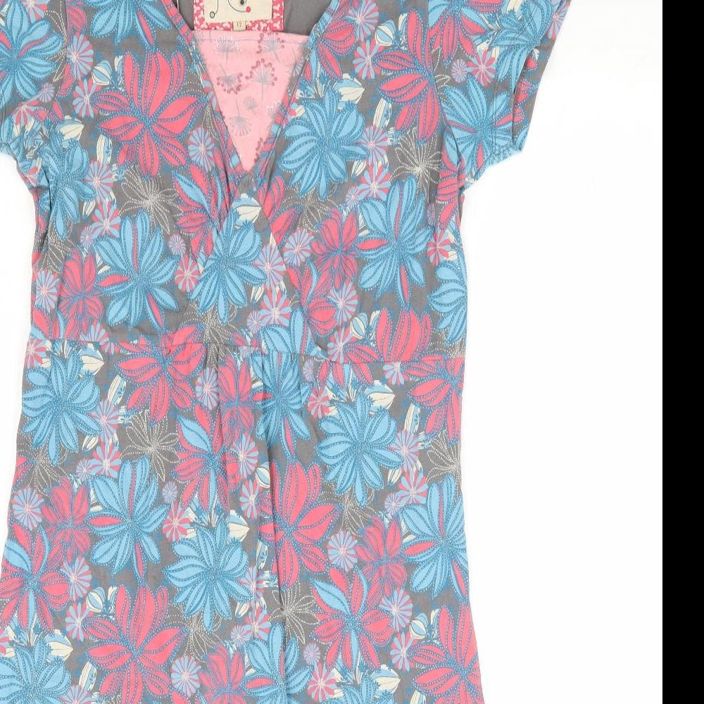 Mantaray Womens Multicoloured Floral Cotton A-Line Size 12 V-Neck Pullover