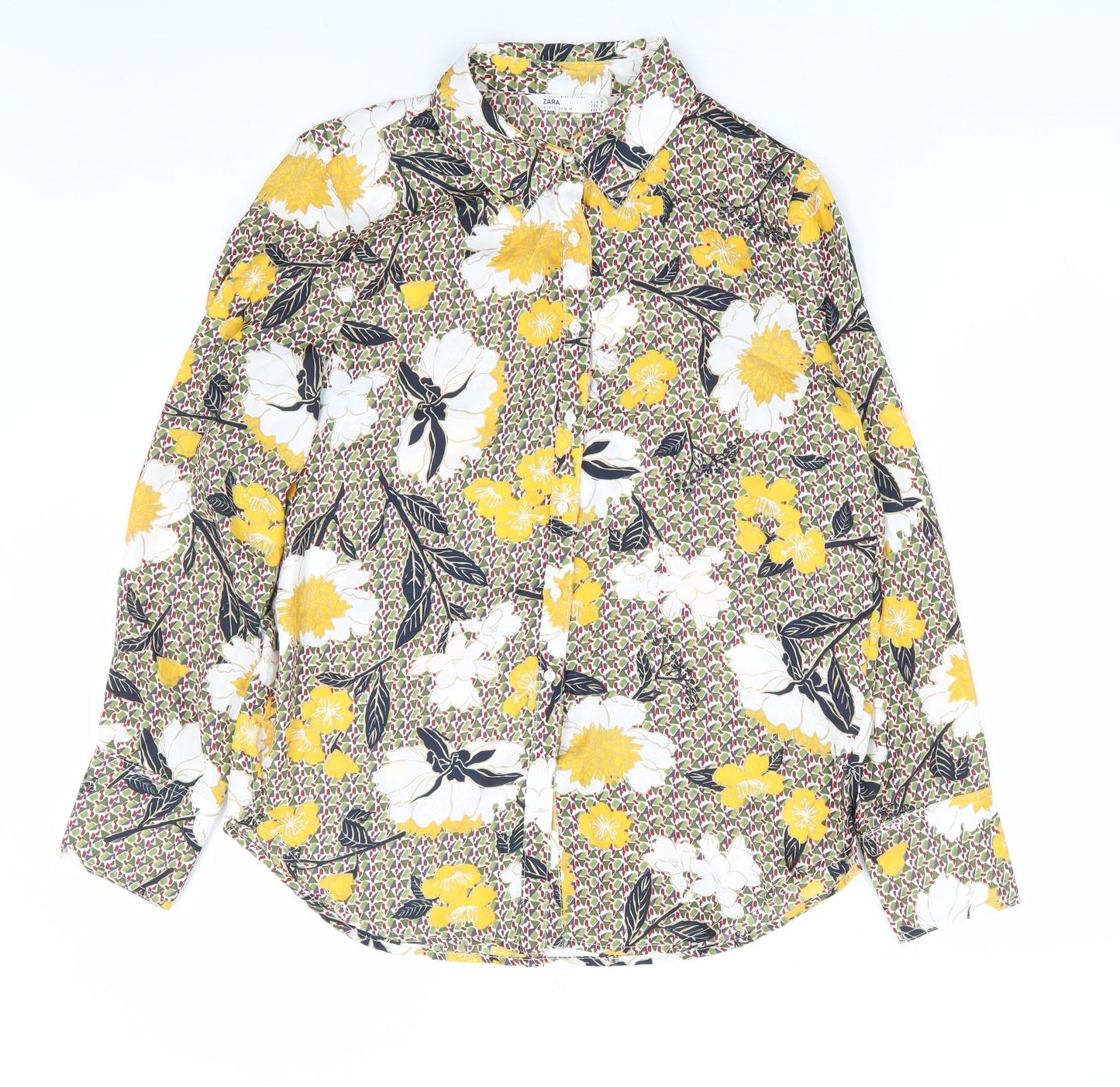 Zara Womens Multicoloured Floral Polyester Basic Button-Up Size S Collared