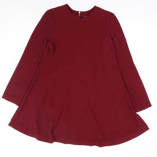 Primark Womens Red Polyester A-Line Size 8 Round Neck Zip
