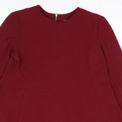 Primark Womens Red Polyester A-Line Size 8 Round Neck Zip