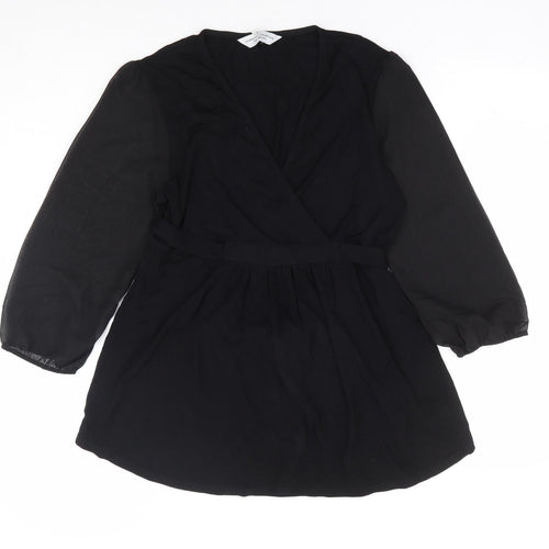 Dorothy Perkins Womens Black Viscose Basic Blouse Size 12 V-Neck - Chiffon Sleeve