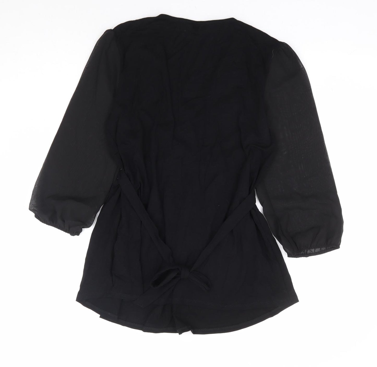 Dorothy Perkins Womens Black Viscose Basic Blouse Size 12 V-Neck - Chiffon Sleeve