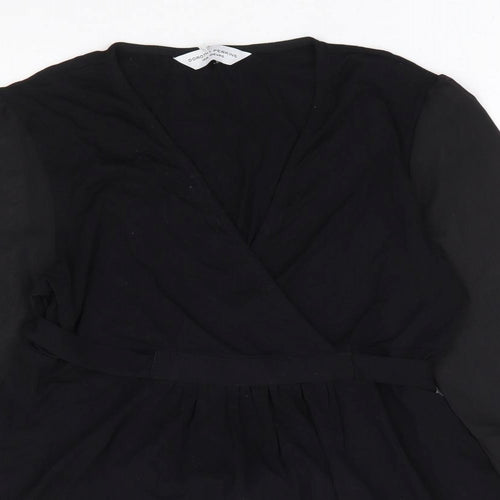 Dorothy Perkins Womens Black Viscose Basic Blouse Size 12 V-Neck - Chiffon Sleeve
