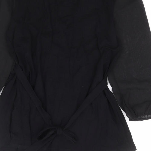 Dorothy Perkins Womens Black Viscose Basic Blouse Size 12 V-Neck - Chiffon Sleeve