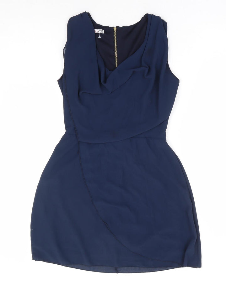 WalG Womens Blue Polyester Fit & Flare Size M Cowl Neck Zip