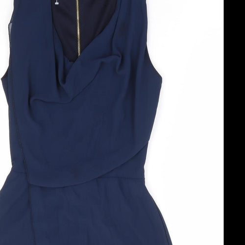 WalG Womens Blue Polyester Fit & Flare Size M Cowl Neck Zip