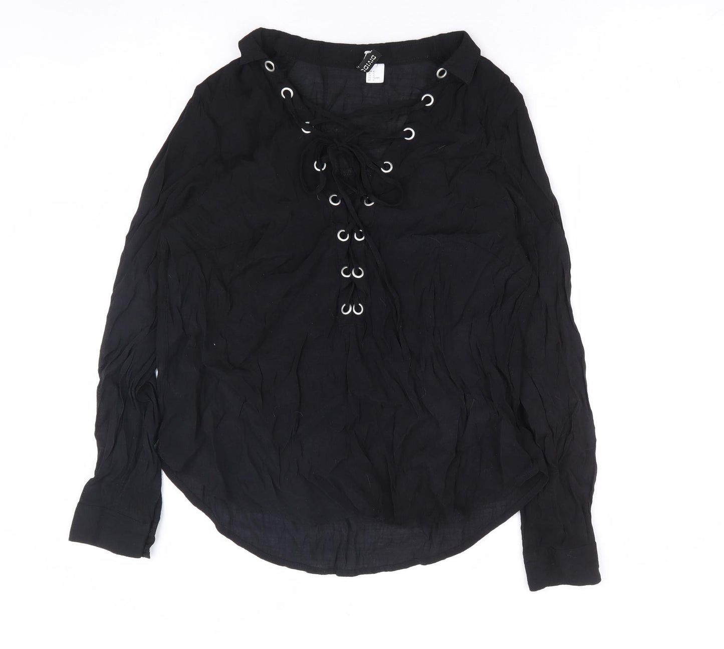 Divided by H&M Womens Black Viscose Basic Blouse Size 16 Collared