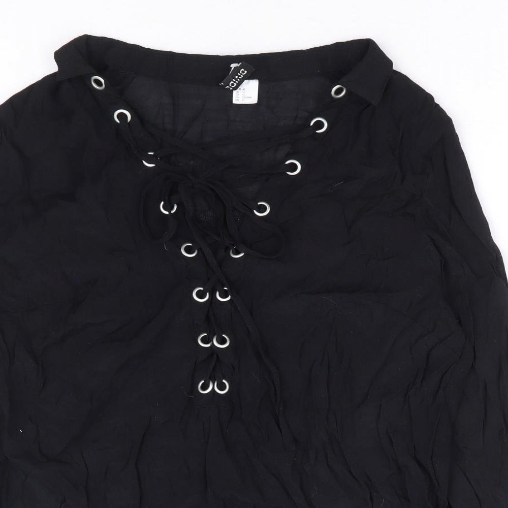Divided by H&M Womens Black Viscose Basic Blouse Size 16 Collared