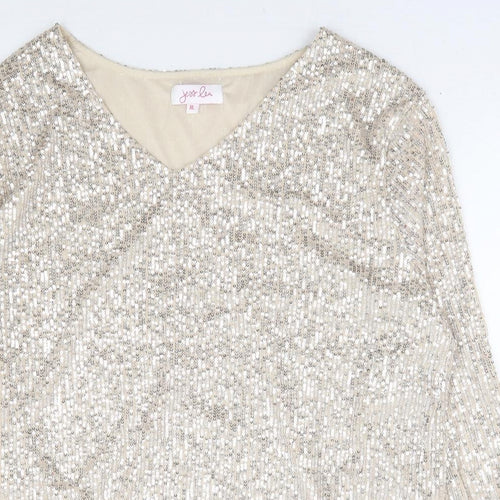 Jess Lea Womens Silver Polyester Basic Blouse Size XL V-Neck